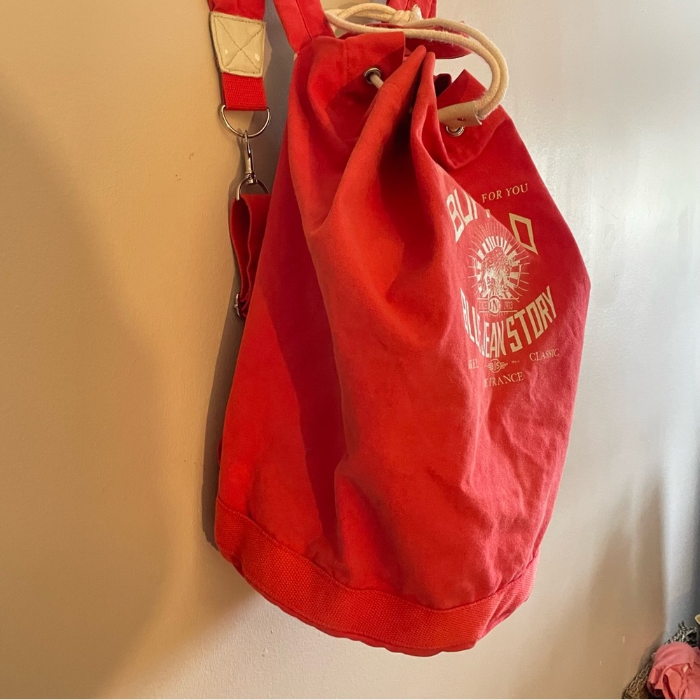 Buffalo David Bitton “Blue Jean Story” Red Canvas Backpack – Y2K Vintage EUC - Picture 8 of 16